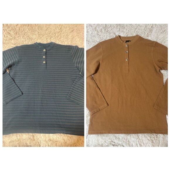 Weekendz off bundle long-sleeve button henley stripe t-shirt L - Picture 1 of 10